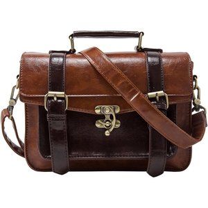Women PU Leather Brown Satchel  Small College Crossbody Messenger Bag